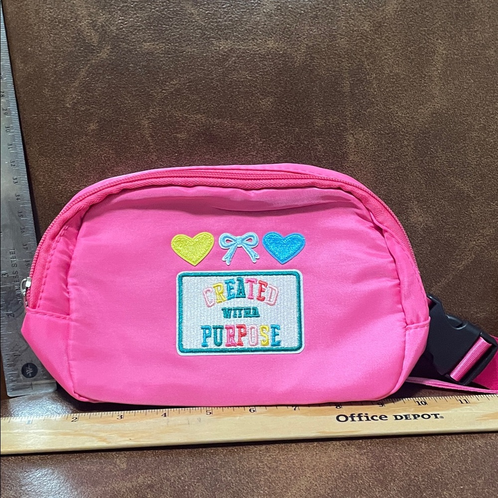 Pink Kids Fanny Pack with Heart Accents